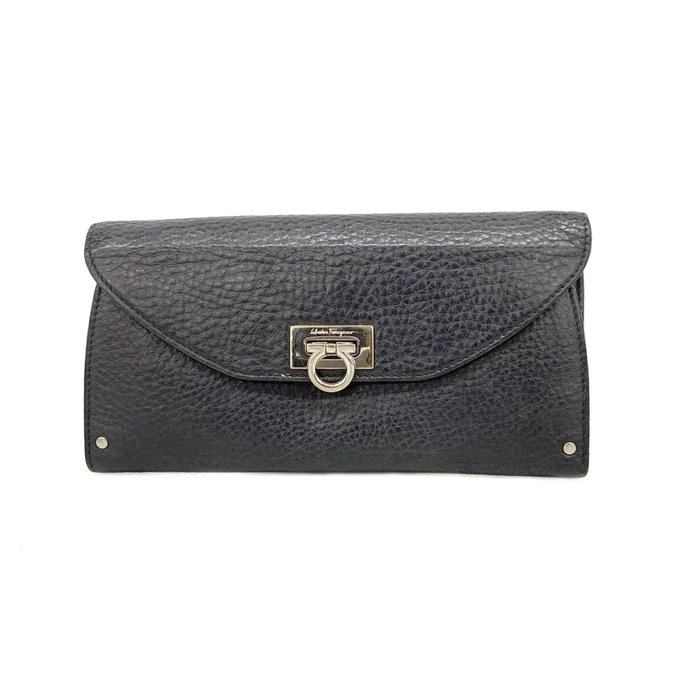 Salvatore Ferragamo Long Wallet, Gancini Leather, Black, Women's